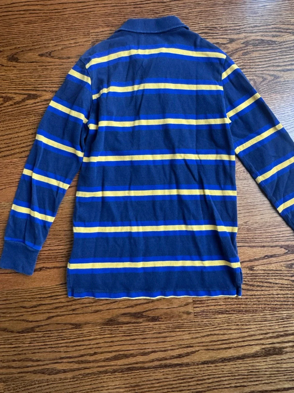 Ralph Lauren Navy and Yellow Striped Kids Polo long Collared shirt M 12 / 14